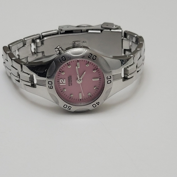 Fossil Blue Ladies Watch Silver Tone Band Pink Face New Battery - Picture 8 of 14